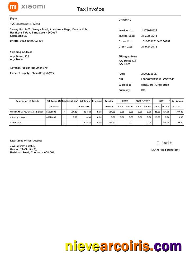 USA Xiaomi invoice